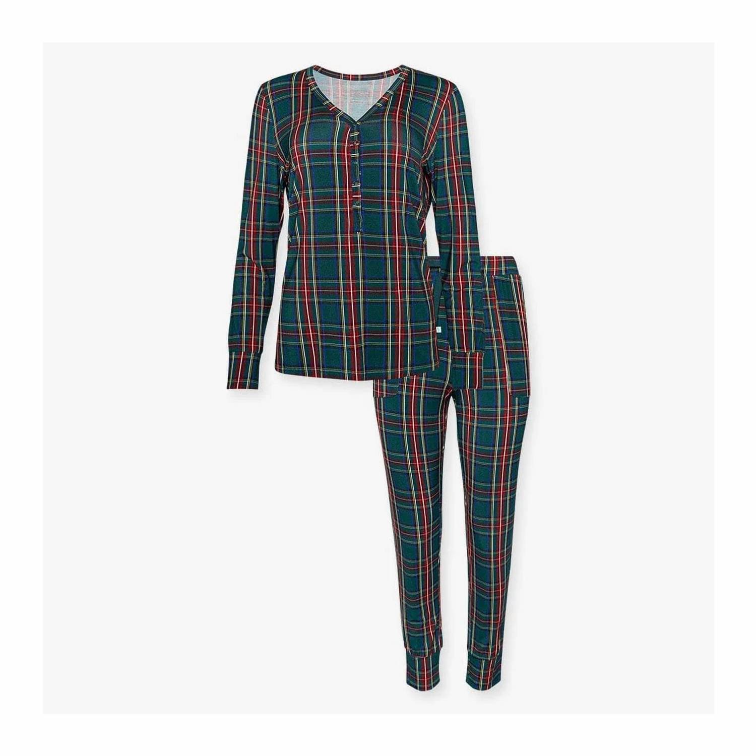 New Posh Peanut Women’s Long Sleeve Pajama Set In Tartan Plaid